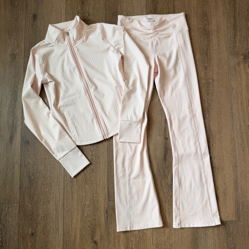 Abercrombie Kids YPB Activewear Set Girls 13/14 Pink Houndstooth Jacket Leggings